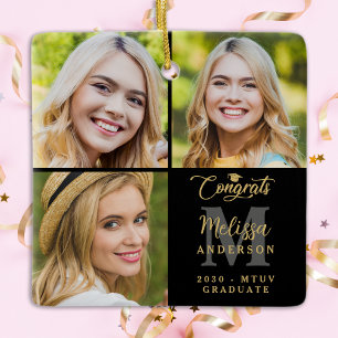 Elegant Graduation Personalized 3 Photo Collage Ceramic Ornament
