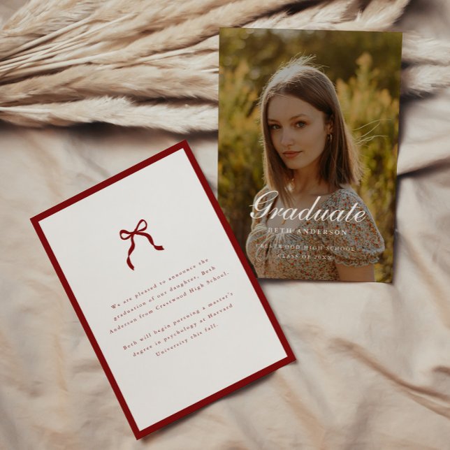Elegant Graduation Photo Coquette Wine Red Announcement (Creator Uploaded)