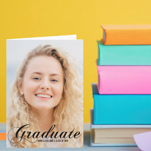 Elegant Graduation Photo Flourish Script Folded Announcement