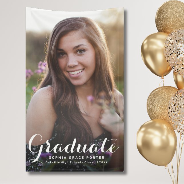 Elegant Graduation Photo Grad Party Banner (Photo Graduation Banner)