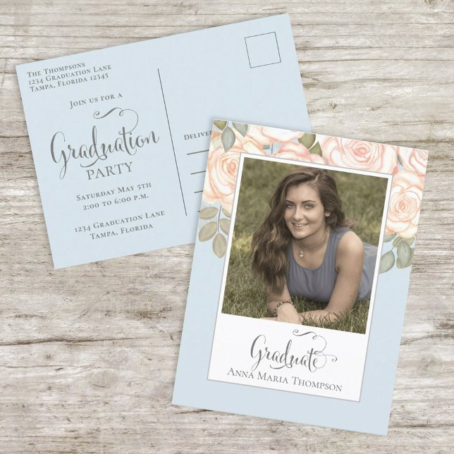 Elegant Graduation Photo Invitation Custom Postcard (Creator Uploaded)