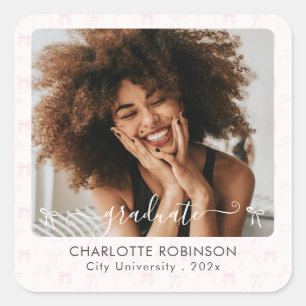 Elegant Graduation Photo Sticker with Pink Bow