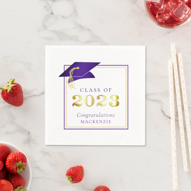 Elegant Graduation Purple Faux Gold Foil 2023 Napkin (Insitu)