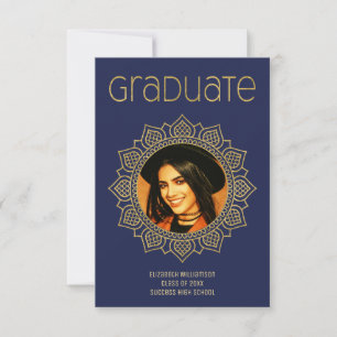 Elegant Graduation School Mandala Gold Blue Announcement