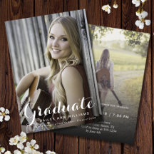 Elegant Graduation Script 2-sided Photo Grad Party