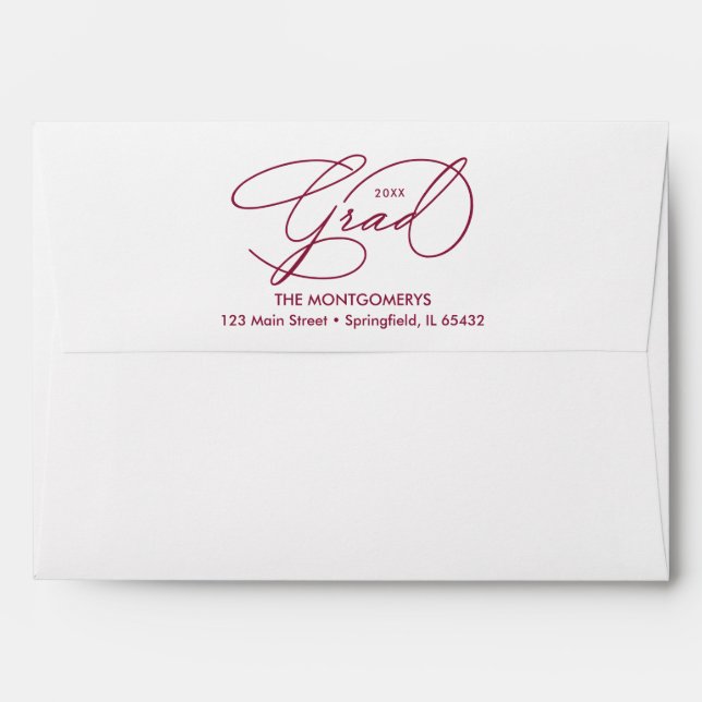 Elegant Graduation Script Maroon Lined Envelope (Back (Top Flap))