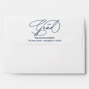 Elegant Graduation Script Navy Blue Lined Envelope