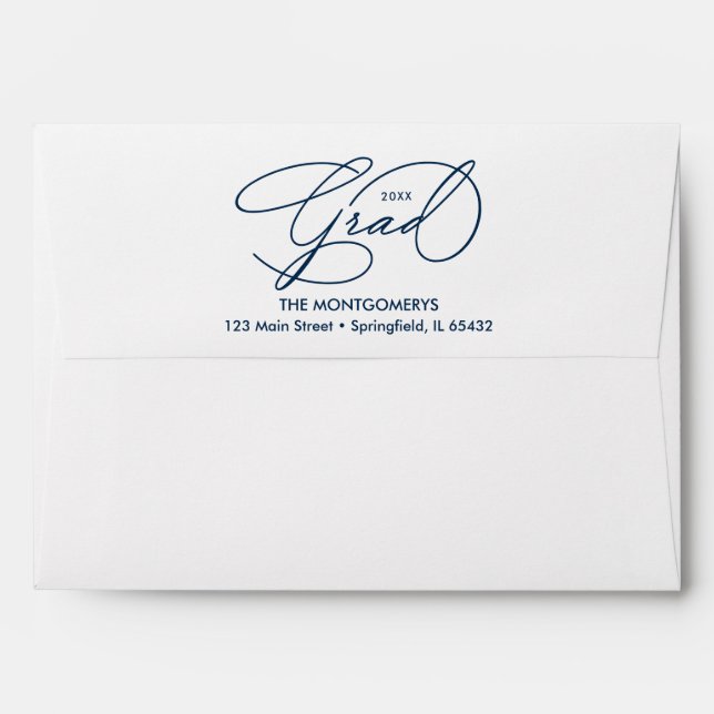 Elegant Graduation Script Navy Blue Lined Envelope (Back (Top Flap))