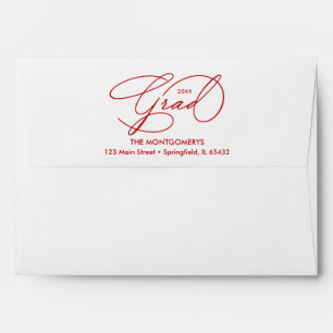 Elegant Graduation Script Red Lined Envelope
