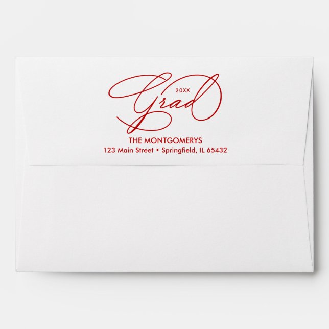 Elegant Graduation Script Red Lined Envelope (Back (Top Flap))