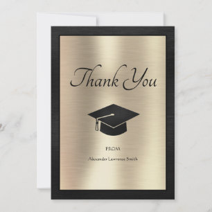 Elegant Graduation Thank You Script Black Gold Card