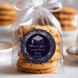 Elegant Graduation Thank You Sticker - silver Cap