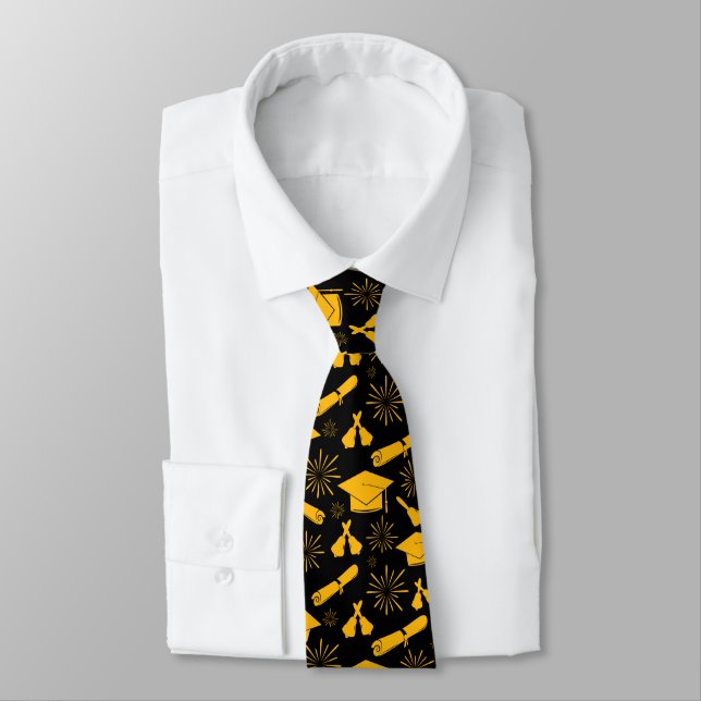 Elegant Graduation Theme Black and Gold Tie (Tied)