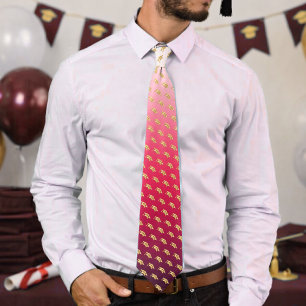 Elegant Graduation Tie Gold Mortarboard Pattern