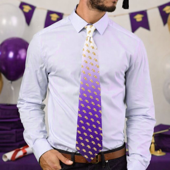 Elegant Graduation Tie Gold Mortarboard Pattern (Creator Uploaded)