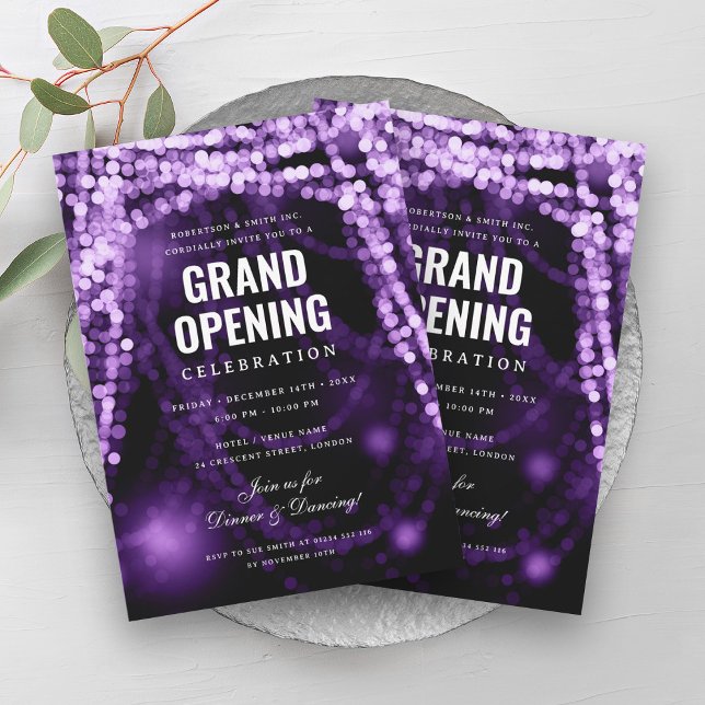 Elegant Grand Opening Business Purple Lights Invitation (Elegant Grand Opening Business Purple Lights Invitation)
