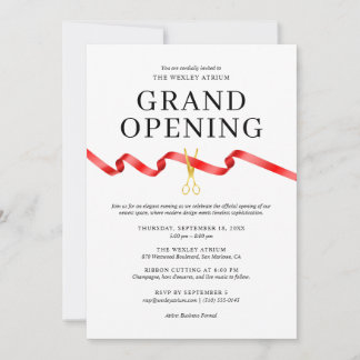 Elegant Grand Opening Invitation with Red Ribbon