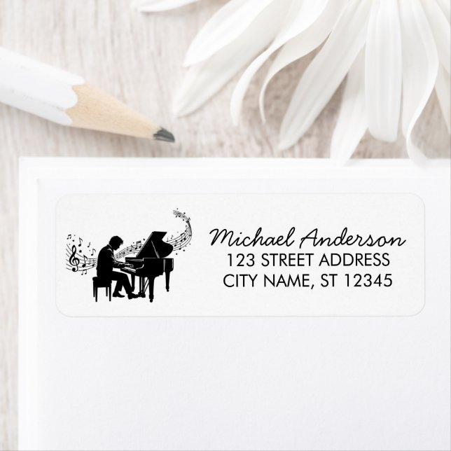 Elegant Grand Piano Music Notes Return Address     (Insitu)