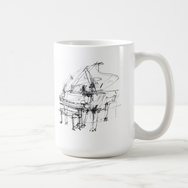 Elegant Grand Piano Sketch Coffee Mug (Right)