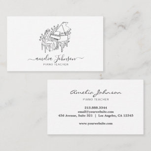 Elegant Grand Piano with Flowers Music Teacher Business Card