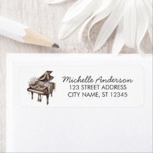 Elegant Grand Piano with Flowers Return Address   
