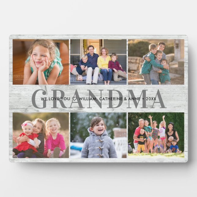 Elegant Grandma 6 Photo Collage Wood Mother's Day Plaque (Front)