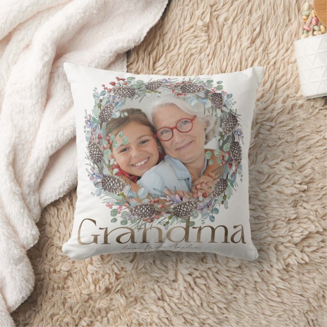 Elegant Grandma Faux Gold Botanical Christmas Cushion (Blanket)