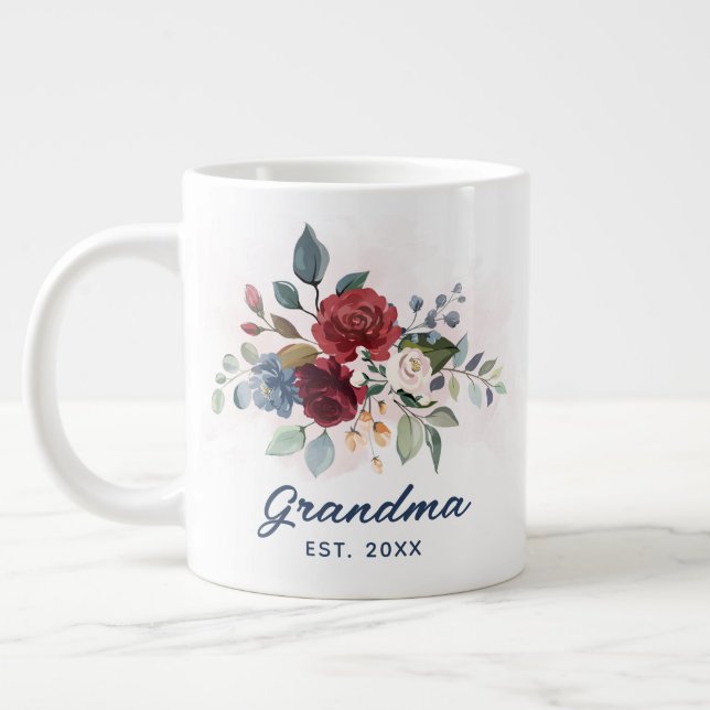 Elegant Grandma Floral Mothers Day Custom Large Coffee Mug (Left)