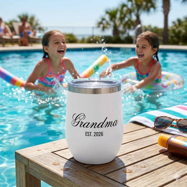 Elegant Grandma Minimalist Black Script (Elegant Grandma Minimalist Black Script Thermal Wine Tumbler)