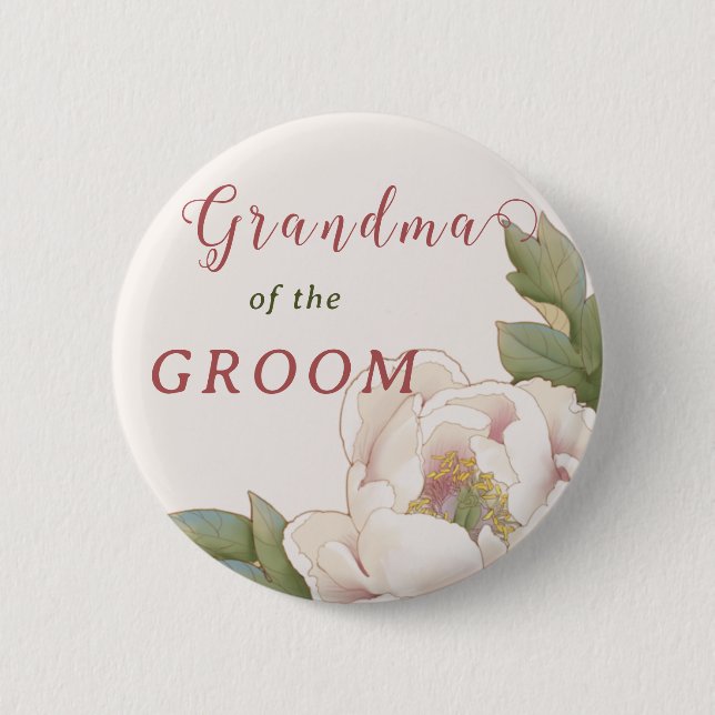 Elegant Grandma of the Groom Blush Pink Floral  Bu 6 Cm Round Badge (Front)