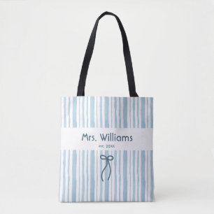 Elegant Grandmillennial Soft Blue Retro Stripe Tote Bag