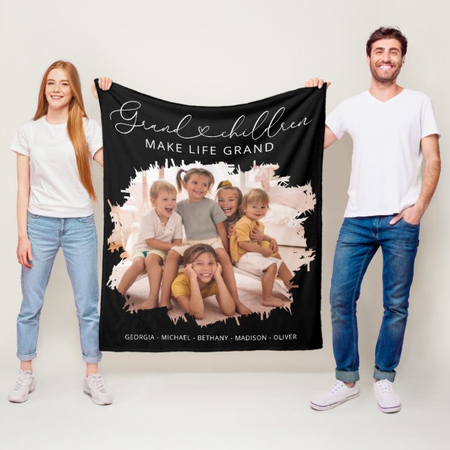 Elegant Grandparents Grandchildren Photo Fleece Blanket (In Situ)