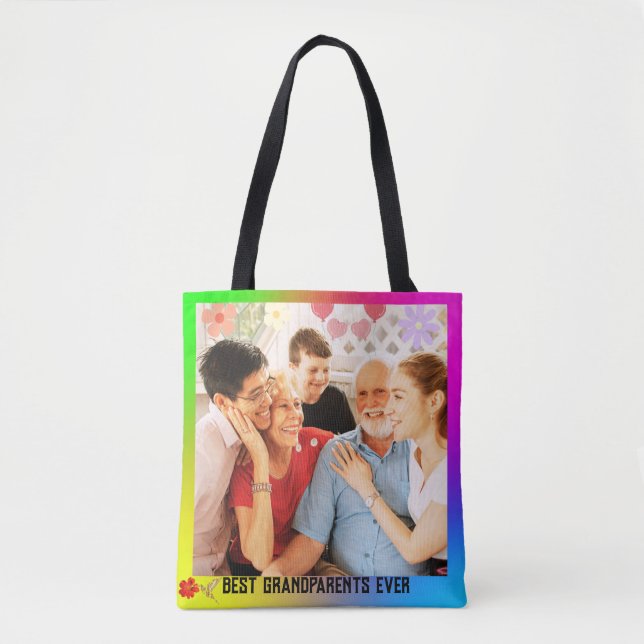 Elegant Grandparents Grandkids Family Photo Gift Tote Bag (Front)
