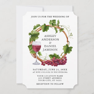 Elegant Grape Vines Watercolor Wreath Wedding Invitation