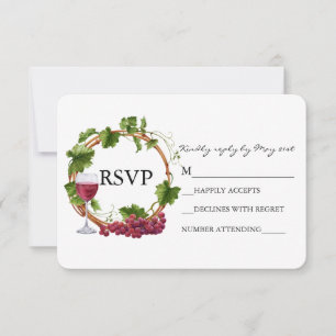 Elegant Grape Vines Watercolor Wreath Wedding RSVP Card