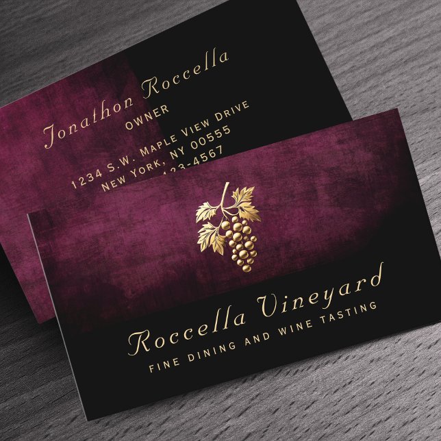 Elegant Grape Winery Vineyard Black Business Card (Creator Uploaded)