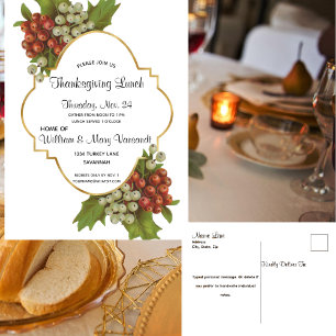 Elegant Grapes & Gold Thanksgiving Foil Post Card