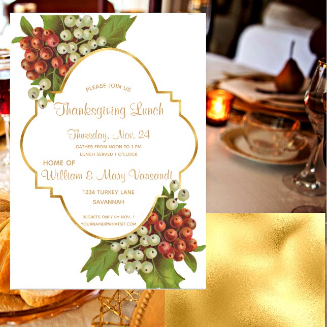 Elegant Grapes & Gold Thanksgiving Lunch Invitation (Creator Uploaded)