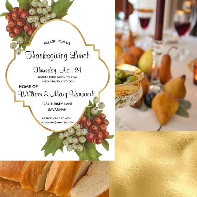 Elegant Grapes & Gold Thanksgiving Lunch Invitation (Creator Uploaded)