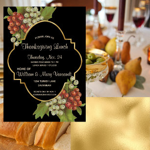 Elegant Grapes & Gold Thanksgiving Lunch Invitation