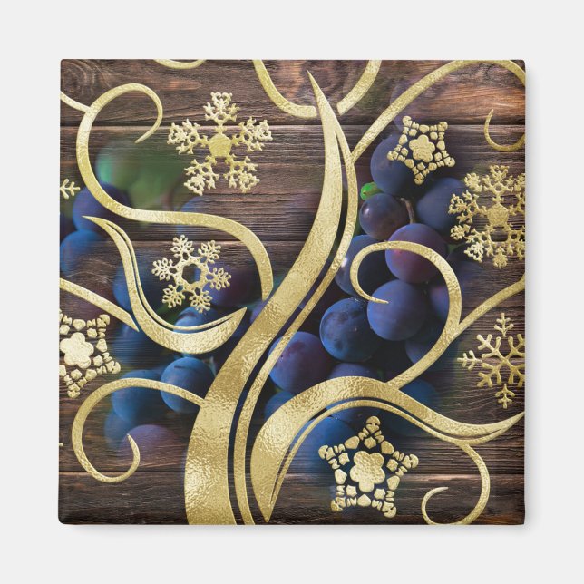 Elegant Grapes With Gold Pattern Magnet (Front)