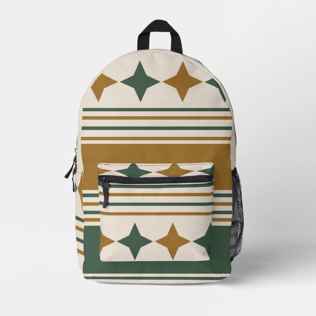 Elegant graphic artwork 60s starbursts Retro Green Printed Backpack (Front)