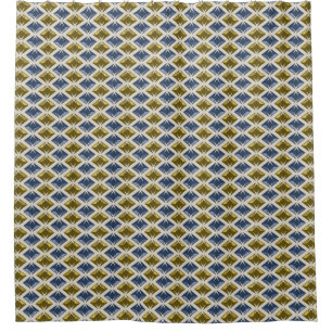 Elegant Graphical Diamonds Blue Golden Gems Shower Curtain