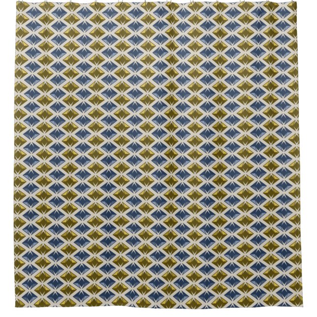 Elegant Graphical Diamonds Blue Golden Gems Shower Curtain (Front)