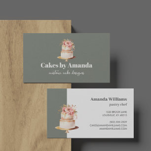 Elegant Grass Cake with Florals Cake Decorating Business Card