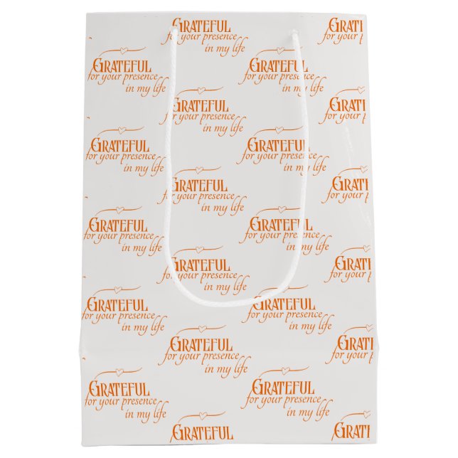Elegant Grateful Thanksgiving Fall Pumpkin Orange Medium Gift Bag (Back)