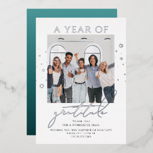 Elegant Gratitude Script Photo Corporate Business Foil Holiday Card