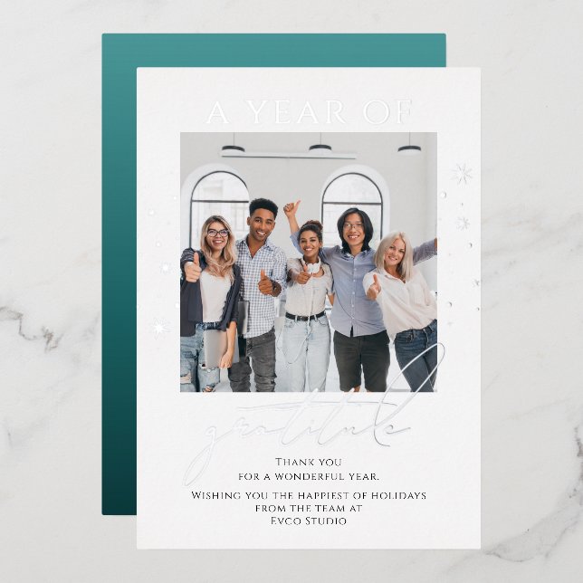 Elegant Gratitude Script Photo Corporate Business Foil Holiday Card (Front/Back)