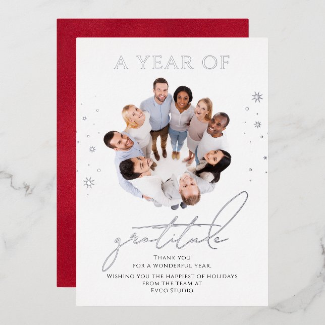 Elegant Gratitude Script Photo Corporate Business Foil Holiday Card (Front/Back)