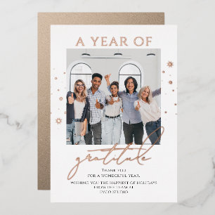 Elegant Gratitude Script Photo Corporate Business Foil Holiday Card